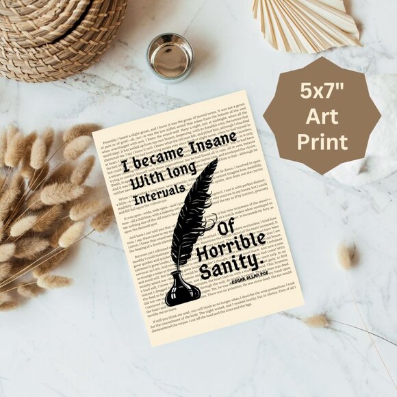 Other - Edgar Allan Poe Book Page Art Print, Insanity Quotes